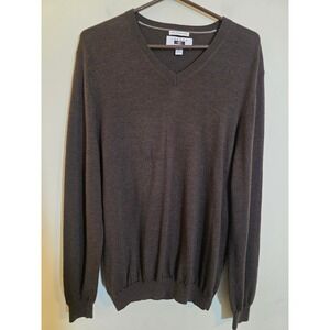 Joseph Abboud Mens XL Brown Extra Fine Merino Wool V-Neck Sweater Espresso Knit